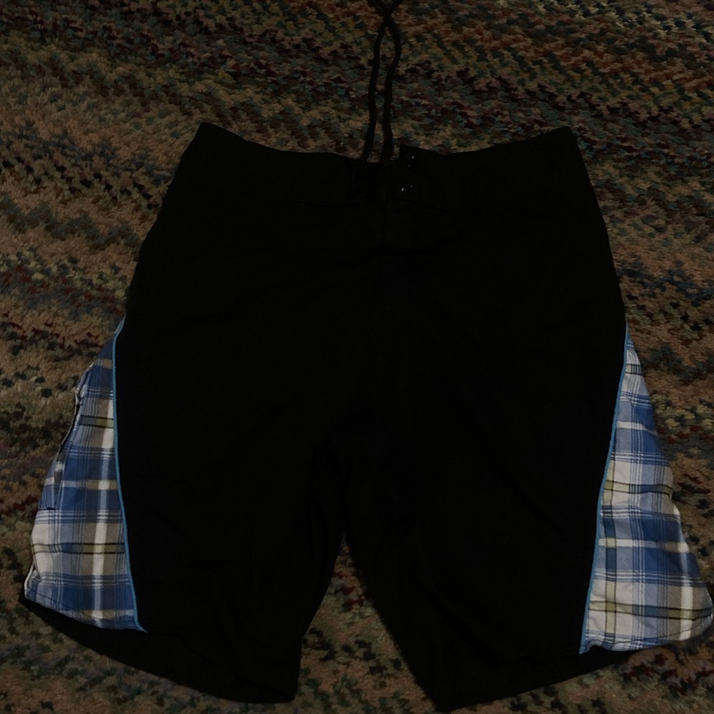 Topia Black and Blue Plaid Men's Swim Trunks